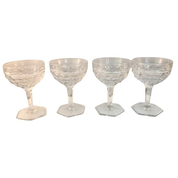 Title:  Fostoria American Clear Cubist Champagne Sherbets  Hex Footed 1960s Host - Picture 2 of 9